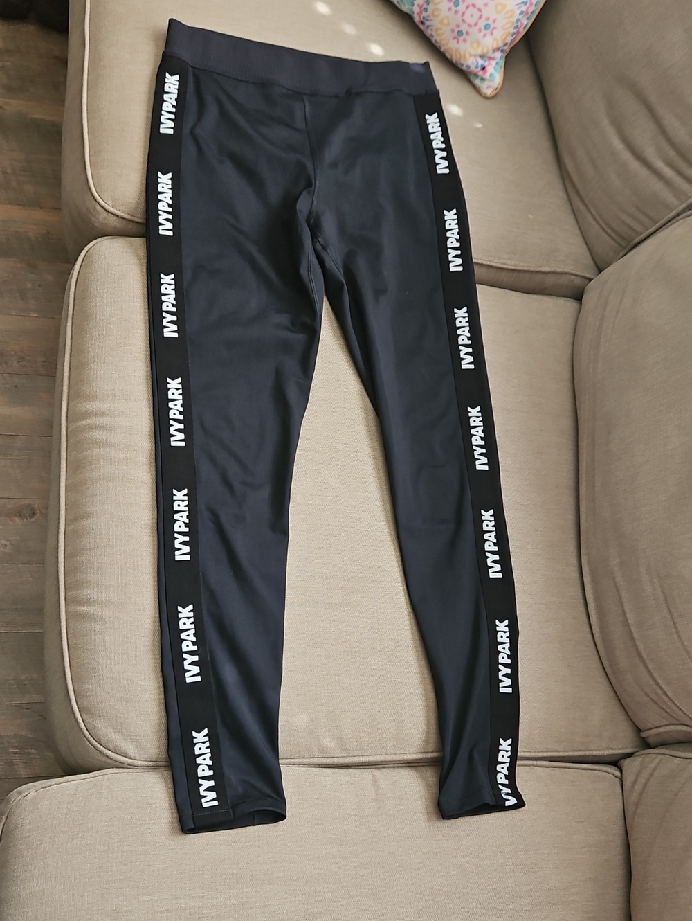 IVY PARK Black Leggings with White Logo Side Tape medium